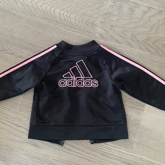 Baby Girls 18m Black & Pink Adidas Tricoat 3 Striped Track Jacket Zip Up‎ - Picture 4 of 4